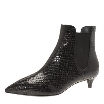 Pre Owned Giuseppe Zanotti Black Python Embossed Leather Ankle Boots Size 37.5