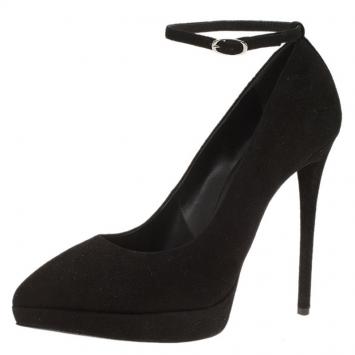 Pre Owned Giuseppe Zanotti Black Suede Ankle Strap Platform Pumps Size 40