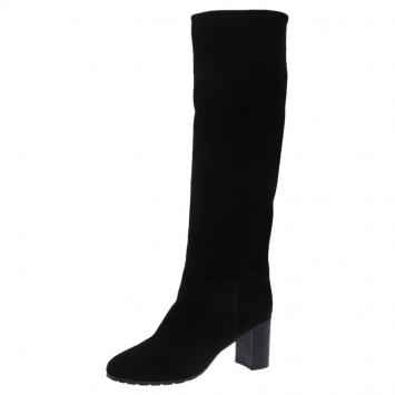 مملوكة مسبقًا Giuseppe Zanotti Black Suede Block Heel Knee Boots Size 41