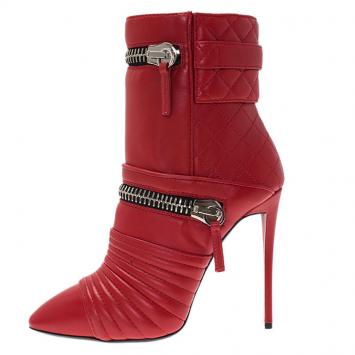 مملوكة مسبقًا Giuseppe Zanotti Red Quilted Leather Olinda Zipper Detail Ankle Boots Size 36