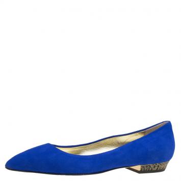 Pre Owned Giuseppe Zanotti Cobalt Blue Suede Pointed Toe Ballet Flats Size 38.5