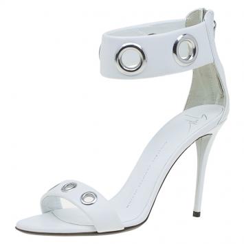 Pre Owned Giuseppe Zanotti White Leather Eyelet Detail  Ankle Strap Sandals Size 37