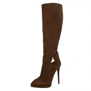 Pre Owned Giuseppe Zanotti Brown Suede Pyramid Stud Platform Knee Boots Size 38