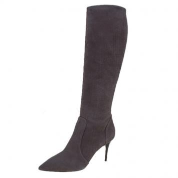 Pre Owned Giuseppe Zanotti Beige Suede Pointed Toe Knee Boots Size 38