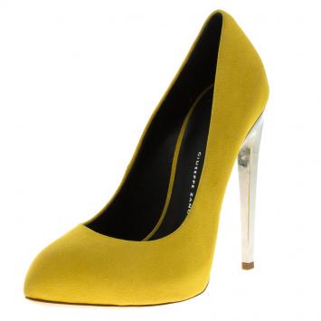 Pre Owned Giuseppe Zanotti Bumblebee Yellow Suede Metal Heel Pumps Size 38