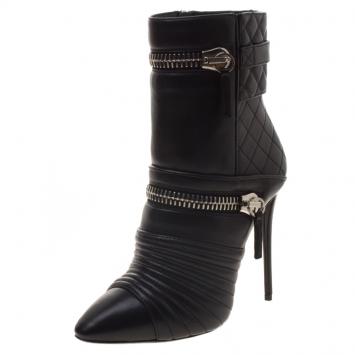 مملوكة مسبقًا Giuseppe Zanotti Black Quilted Leather Double Zip Accent Boots Size 38
