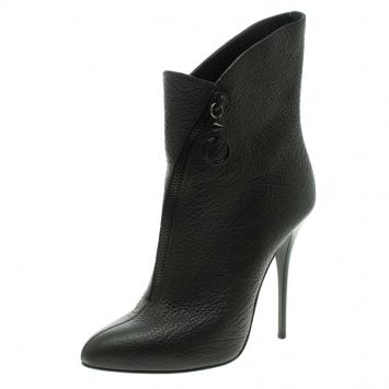مملوكة مسبقًا Giuseppe Zanotti Black Leather Faux Zipper Accent Pointed Toe Ankle Boots Size 40.5