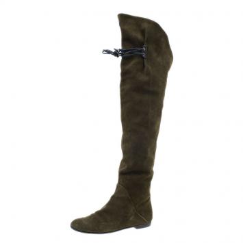 Pre Owned Giuseppe Zanotti Green Suede Over the Knee Boots Size 37