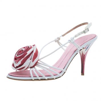 Pre Owned Giuseppe Zanotti Pink Satin Rose Detail Slingback Sandals Size 37