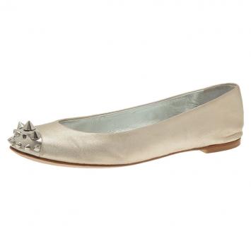Pre Owned Giuseppe Zanotti Silver Leather Spiked Cap Toe Ballet Flats Size 37 