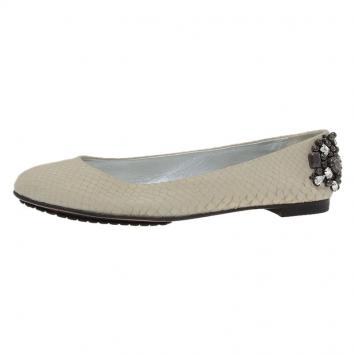 Pre Owned Giuseppe Zanotti Cream Python Embossed Jewel Embellished Leather Ballet Flats Size 41