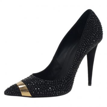 Pre Owned Giuseppe Zanotti Black Suede Ester Crystal Studded Pumps Size 37
