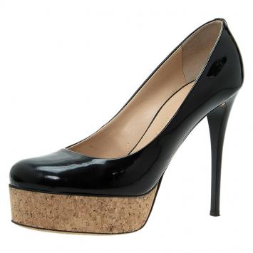 Pre Owned Giuseppe Zanotti Black Patent Cork Platform Pumps Size 38