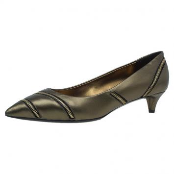 Pre Owned Giuseppe Zanotti Metallic Leather Yvette Zip Embellished Pumps Size 39