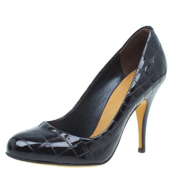 Pre Owned Giuseppe Zanotti Dark Brown Patent Croc Embossed Pumps Size 38