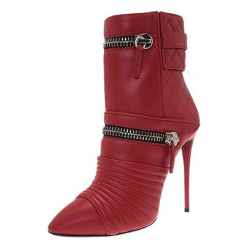 Pre Owned Giuseppe Zanotti Red Quilted Leather Olinda Boots Size 40