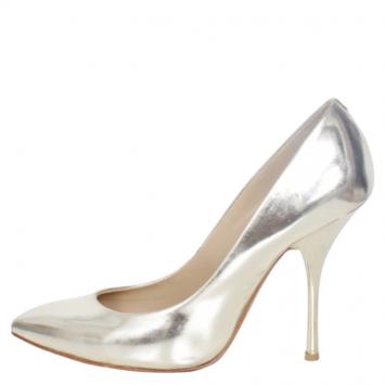 Pre Owned Giuseppe Zanotti Gold Metallic Leather Pumps Size 38.5