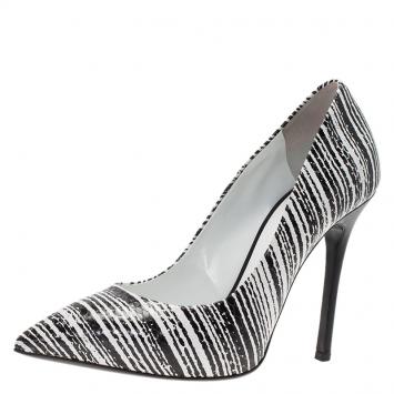Pre Owned Giuseppe Zanotti Black and White Striped Python Embossed Leather Pumps Size 36.5