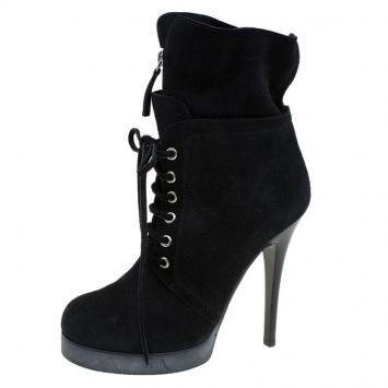 مملوكة مسبقًا Giuseppe Zanotti Black Suede Lace Up Ankle Boots Size 40.5