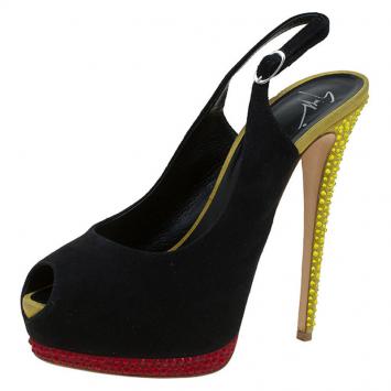 Pre Owned Giuseppe Zanotti Tri Color Suede Embellished Peep Toe Platform Slingback Sandals Size 39