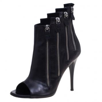 Pre Owned Giuseppe Zanotti Black Leather Multi Zip Ankle Boots Size 38.5