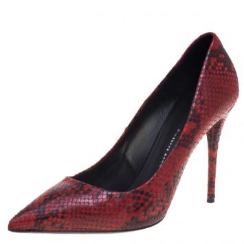 Pre Owned Giuseppe Zanotti Red Printed Snakeskin Leather Pointed Toe Pumps Size 39
