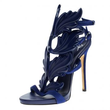 Pre Owned Giuseppe Zanotti Cobalt Blue Suede Cruel Wing Sandals Size 36