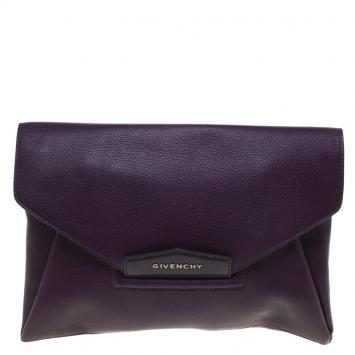Pre Owned Givenchy Purple Leather Medium Antigona Envelope Clutch
