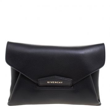Pre Owned Givenchy Black Leather Medium Antigona Envelope Clutch