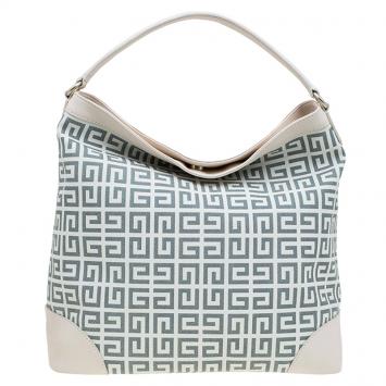 Pre Owned Givenchy Beige/Grey Coated Canvas Logo Print Hobo
