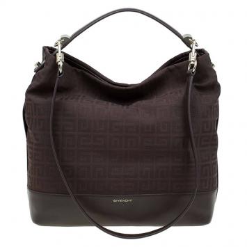 Pre Owned Givenchy Brown Canvas Large Logo Print Hobo