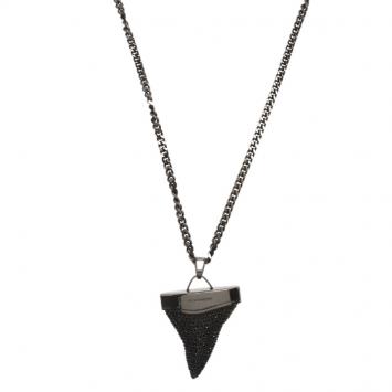 Pre Owned Givenchy Shark Tooth Black Crystals Silver Tone Pendant Necklace