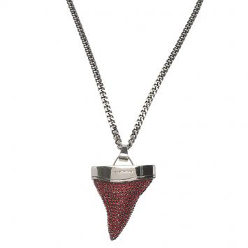 Pre Owned Givenchy Shark Tooth Red Crystals Silver Tone Pendant Necklace
