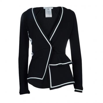 Pre Owned Givenchy Black Applique Embroidered Ruffle Detail Knit Jacket XS