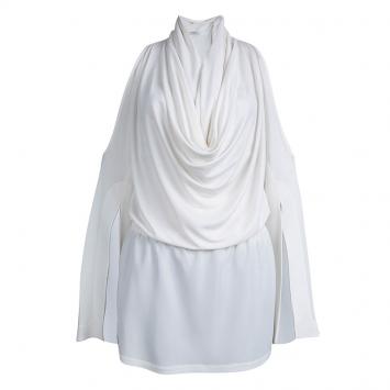 Pre Owned Givenchy White Knit Draped Cowl Neck Long Sleeve Top M