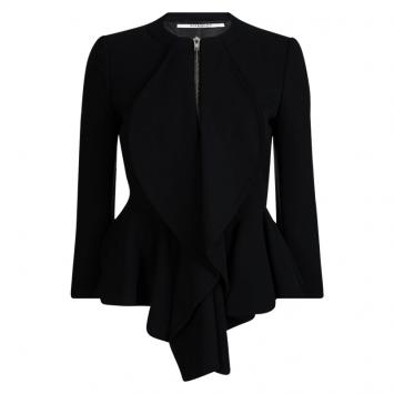 Pre Owned Givenchy Black Knit Ruffle Detail Zip Front High Low Peplum Jacket M