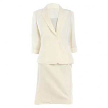 Pre Owned Givenchy Cream Lapel Style Skirt Suit M