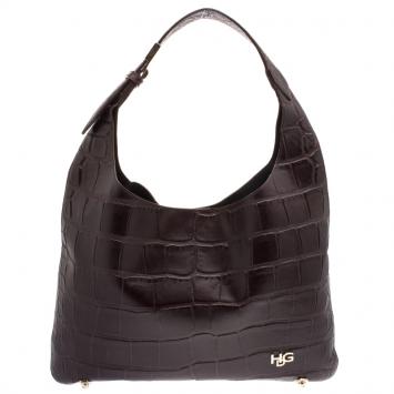 Pre Owned Givenchy Dark Brown Croc Embossed Leather Small Hobo