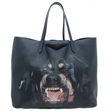 Pre Owned Givenchy Black Coated Canvas Dog Print Large Shopper Tote 