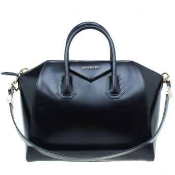 Pre Owned Givenchy Black Shine Leather Medium Antigona Satchel Bag