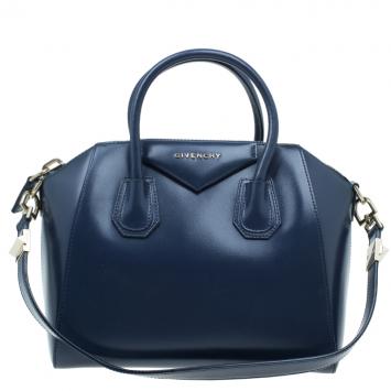 Pre Owned Givenchy Navy Blue Leather Small Antigona Satchel Bag