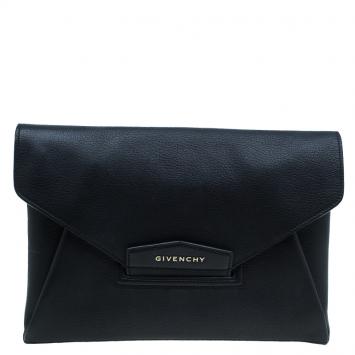 Pre Owned Givenchy Black Leather Medium Antigona Envelope Clutch