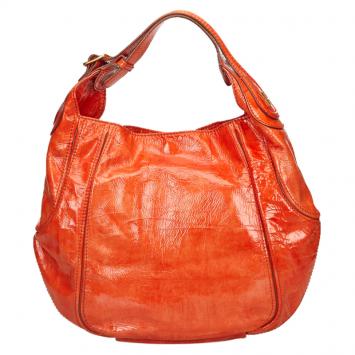 Pre Owned Givenchy Apricot Distressed Patent Leather Hobo