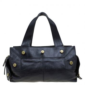 Pre Owned Givenchy Black Leather Button Snap Satchel