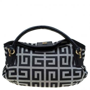 Pre Owned Givenchy Black/Grey Fabric Logo Print Hobo