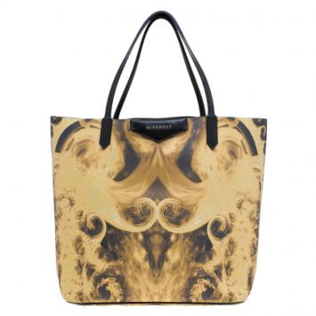Pre Owned Givenchy Black/Yellow Flame Print Coated Canvas Antigona Shopping Tote