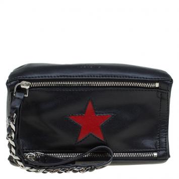 Pre Owned Givenchy Black Leather Pandora Star Wristlet Clutch