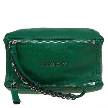 Pre Owned Givenchy Green Leather Pandora Wristlet Clutch