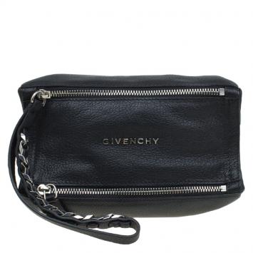 Pre Owned Givenchy Black Leather Pandora Wristlet Clutch