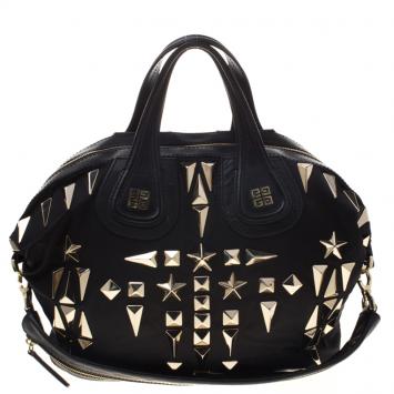 Pre Owned Givenchy Black Nylon and Leather Medium Studded Nightingale Tote